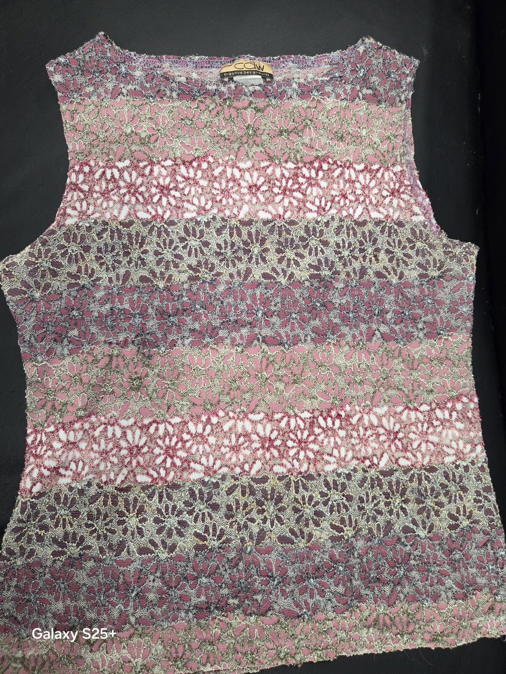 Striped Crochet Floral Tank Top - Pink & Green